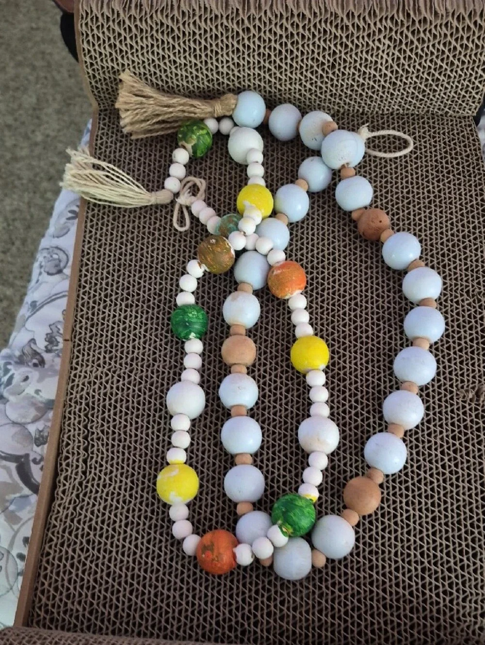 Handcrafted Multi Colored Wooden Beaded Garland  Tassel Decor